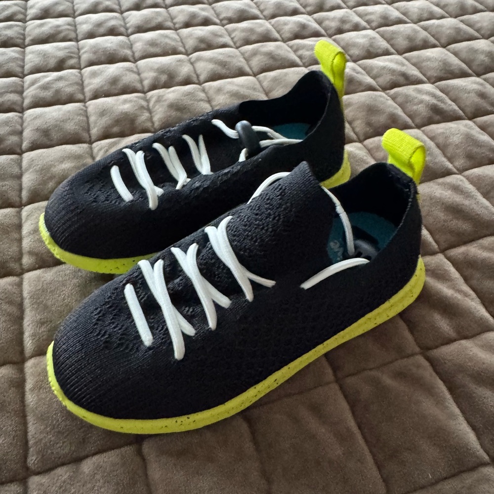 Native Black and Neon Yellow Kids Shoes